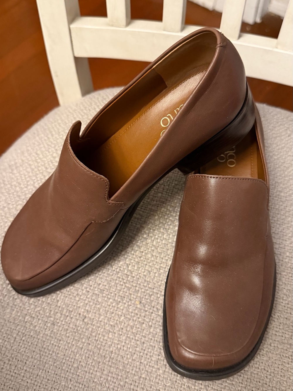 Franco Sarto Brown Leather Loafer Flats Slip-On Comfort Square Toe Women